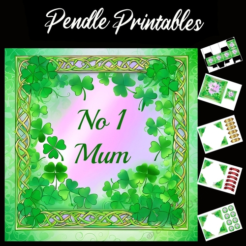 No 1 Mum Celtic Style 7x7 Card Kit. Matching Box, Gift Bauble,Tag, 02