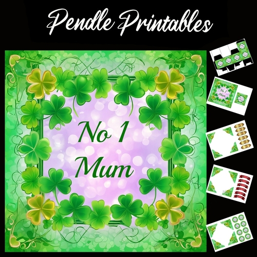 No 1 Mum Celtic Style 7x7 Card Kit. Matching Box, Gift Bauble,Tag, 04