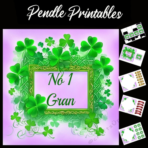 No 1 Gran Celtic Style  7x7 Card Kit. Matching Box, Gift Bauble,Tag, 04