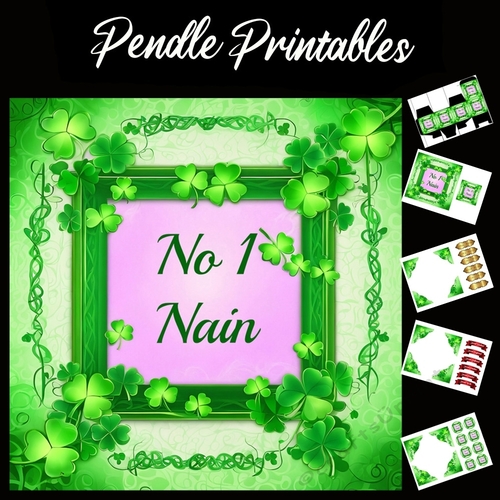 No 1 Nain (Welsh for grandma) Celtic Style  7x7 Card Kit. Matching Box, Gift Bauble,Tag, 