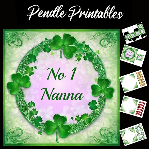 No 1 Nanna Celtic Style  7x7 Card Kit. Matching Box, Gift Bauble,Tag, 