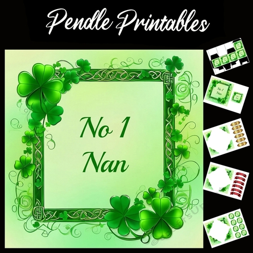 No 1 Nan Celtic Style 7x7 Card Kit. Matching Box, Gift Bauble,Tag, 