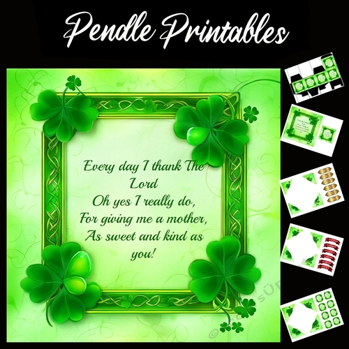 Mothers Day Poem Celtic Style  7x7 Card Kit. Matching Box, Gift Bauble,Tag, 