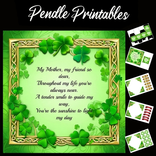 Mothers Day Poem Celtic Style  7x7 Card Kit. Matching Box, Gift Bauble,Tag, 