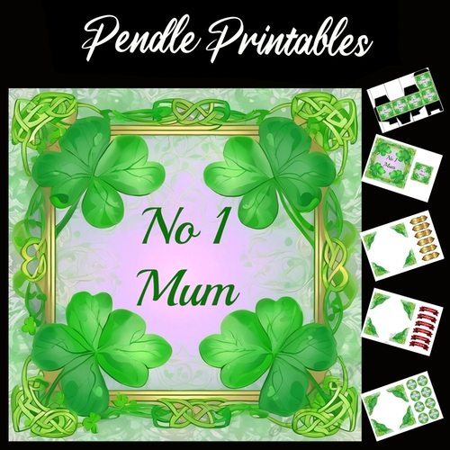No 1 Mum Celtic Style 7x7 Card Kit. Matching Box, Gift Bauble,Tag, 07