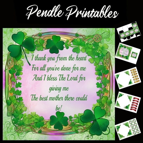 Mothers Day Short Poemn Celtic Style 7x7 Card Kit. Matching Box, Gift Bauble,Tag, 07