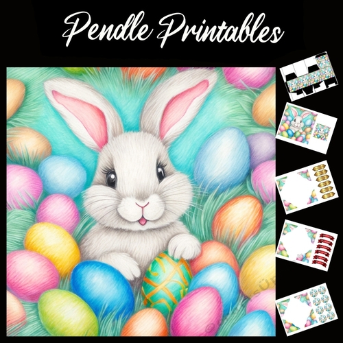 Easter Bunny Celebration Card 01 7x7 Card Kit. Matching Box, Gift Bauble,Tag