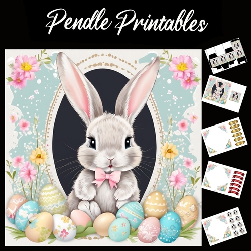 Easter Bunny Celebration Card 02 7x7 Card Kit. Matching Box, Gift Bauble,Tag