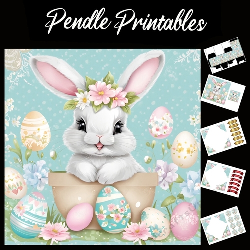 Easter Bunny Celebration Card 04 7x7 Card Kit. Matching Box, Gift Bauble,Tag