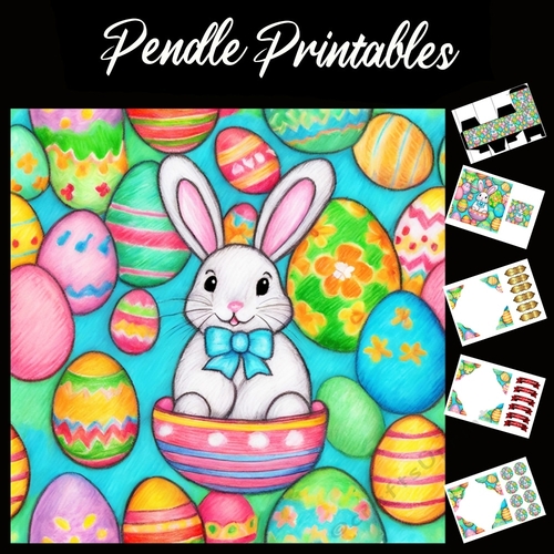 Easter Bunny Celebration Card 05 7x7 Card Kit. Matching Box, Gift Bauble,Tag
