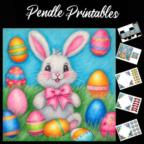 Easter Bunny Celebration Card 06 7x7 Card Kit. Matching Box, Gift Bauble,Tag