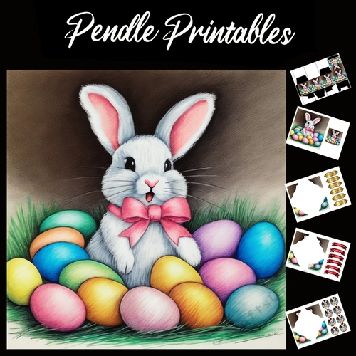 Easter Bunny Celebration Card 08 7x7 Card Kit. Matching Box, Gift Bauble,Tag