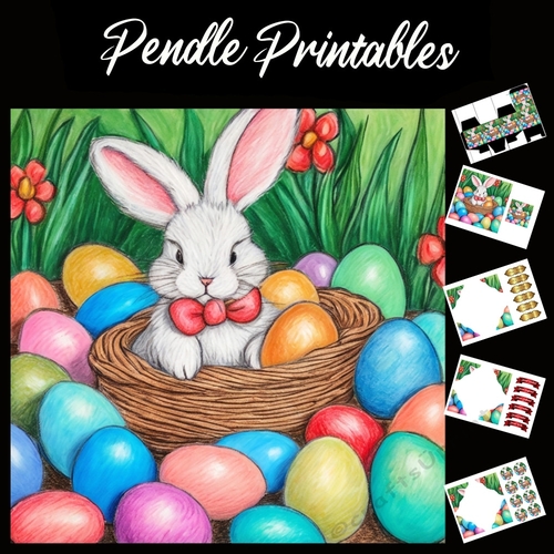 Easter Bunny Celebration Card 10 7x7 Card Kit. Matching Box, Gift Bauble,Tag