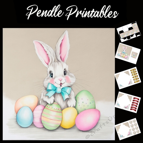 Easter Bunny Celebration Card 11 7x7 Card Kit. Matching Box, Gift Bauble,Tag