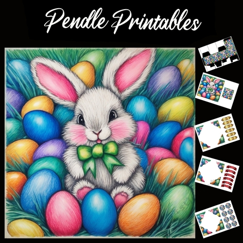 Easter Bunny Celebration Card 12 7x7 Card Kit. Matching Box, Gift Bauble,Tag