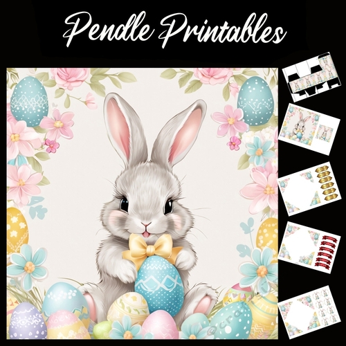 Easter Bunny Celebration Card 13 7x7 Card Kit. Matching Box, Gift Bauble,Tag