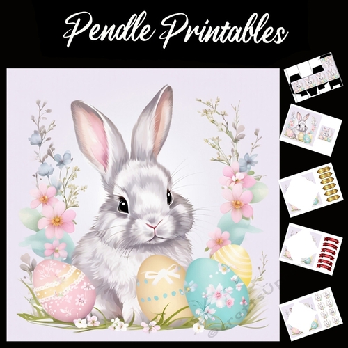 Easter Bunny Celebration Card 14 7x7 Card Kit. Matching Box, Gift Bauble,Tag