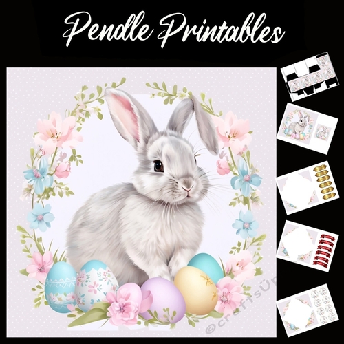 Easter Bunny Celebration Card 16 7x7 Card Kit. Matching Box, Gift Bauble,Tag