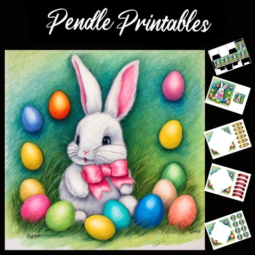 Easter Bunny Celebration Card 17 7x7 Card Kit. Matching Box, Gift Bauble,Tag