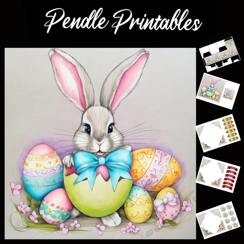 Easter Bunny Celebration Card 19 7x7 Card Kit. Matching Box, Gift Bauble,Tag
