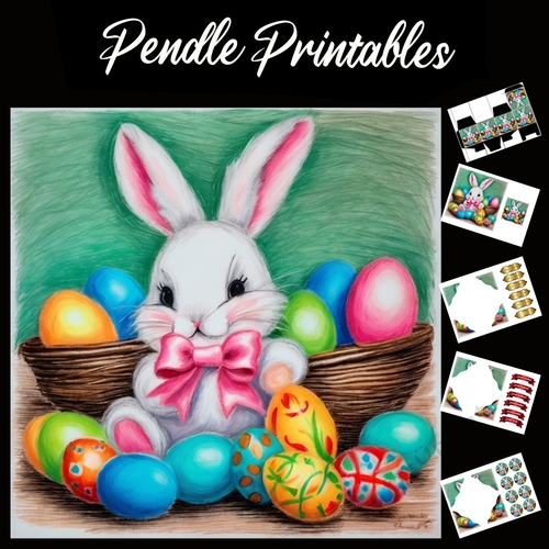 Easter Bunny Celebration Card 20 7x7 Card Kit. Matching Box, Gift Bauble,Tag