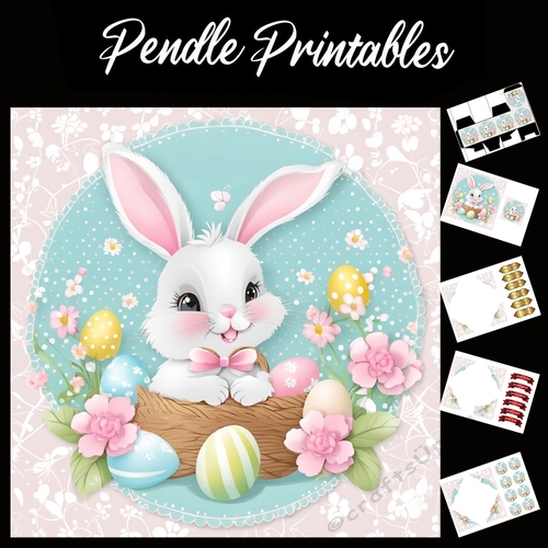 Easter Bunny Celebration Card 21 7x7 Card Kit. Matching Box, Gift Bauble,Tag