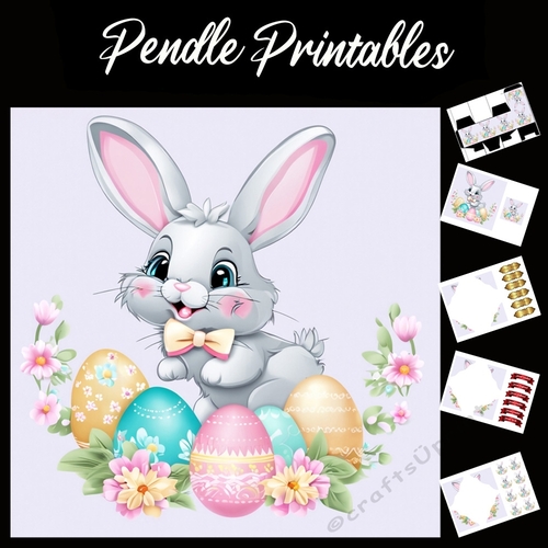 Easter Bunny Celebration Card 25 7x7 Card Kit. Matching Box, Gift Bauble,Tag
