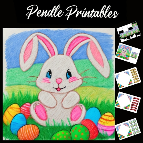 Easter Bunny Celebration Card 26 7x7 Card Kit. Matching Box, Gift Bauble,Tag