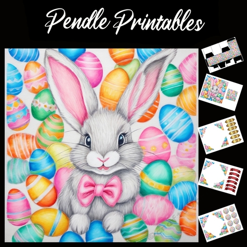 Easter Bunny Celebration Card 27 7x7 Card Kit. Matching Box, Gift Bauble,Tag