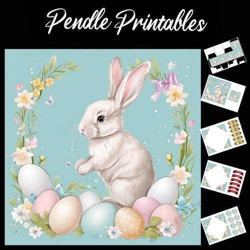 Easter Bunny Celebration Card 29 7x7 Card Kit. Matching Box, Gift Bauble,Tag