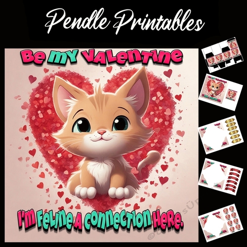 Funny Kitten Valentine Quote 7x7 Card Kit. Matching Box, Gift Bauble,Tag