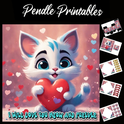 Funny Kitten Valentine Quote 03 7x7 Card Kit. Matching Box, Gift Bauble,Tag