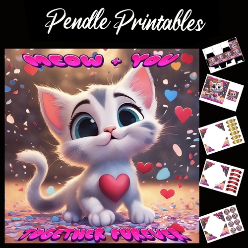 Funny Kitten Saying Valentine Quote  7x7 Card Kit. Matching Box, Gift Bauble,Tag