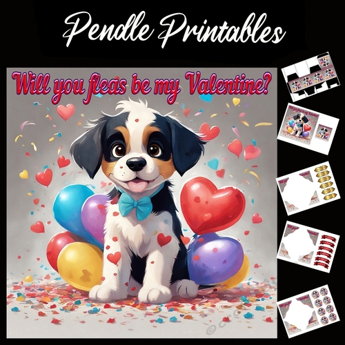 Will You Fleas Be My Valentine 7x7 Card Kit. Matching Box, Gift Bauble,Tag