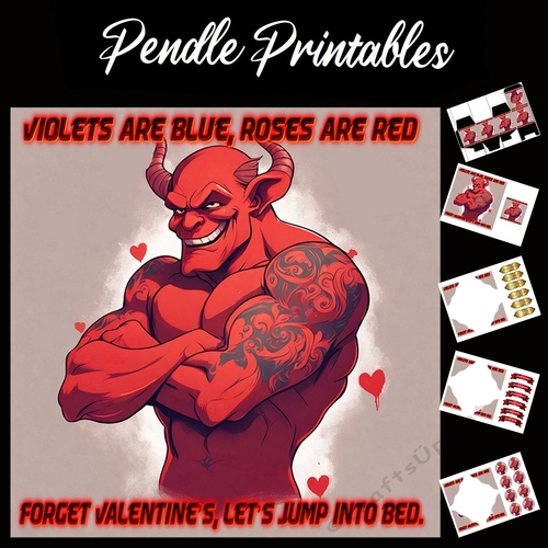 Horny Devil Valentines 7x7 Card Kit. Matching Box, Gift Bauble,Tag