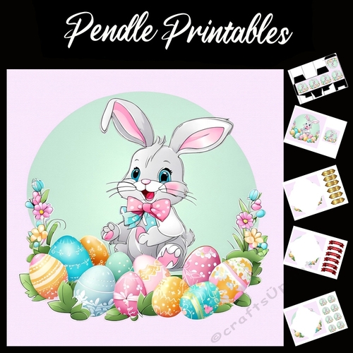 Easter Bunny Celebration Card 31 7x7 Card Kit. Matching Box, Gift Bauble,Tag