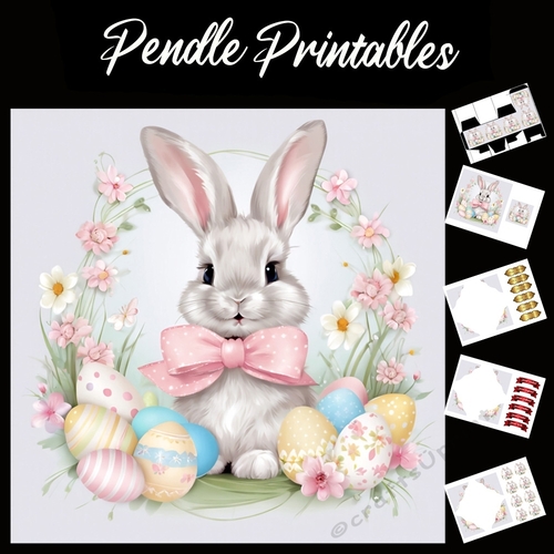Easter Bunny Celebration Card 32 7x7 Card Kit. Matching Box, Gift Bauble,Tag
