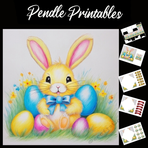 Easter Bunny Celebration Card 33 7x7 Card Kit. Matching Box, Gift Bauble,Tag