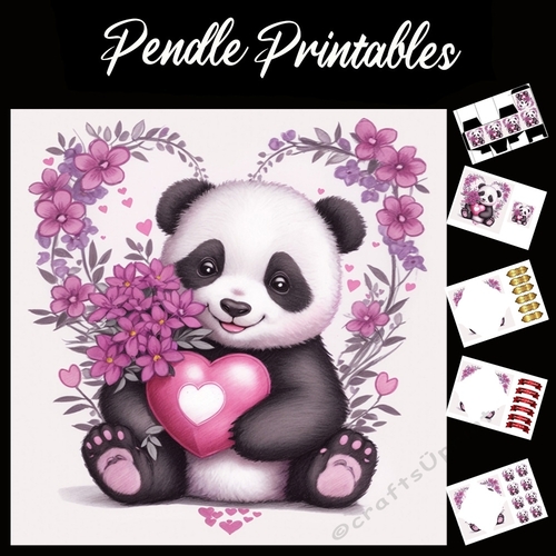 Cute Panda Happy Mothers Day Card 7x7 Card Kit. Matching Box, Gift Bauble,Tag