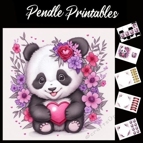 Cute Panda Happy Mothers Day Card (2) 7x7 Card Kit. Matching Box, Gift Bauble,Tag