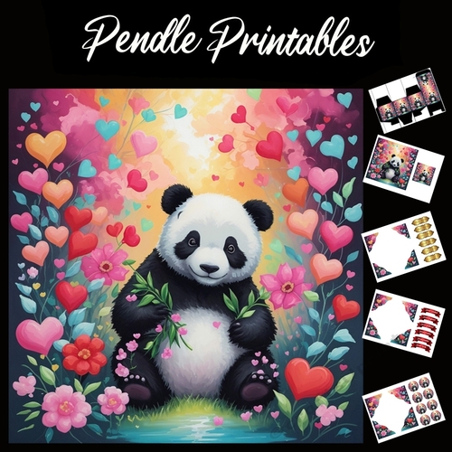 Cute Panda Happy Mothers Day Card (3) 7x7 Card Kit. Matching Box, Gift Bauble,Tag