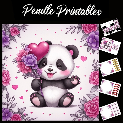 Cute Panda Happy Mothers Day Card (4) 7x7 Card Kit. Matching Box, Gift Bauble,Tag