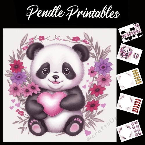 Cute Panda Happy Mothers Day Card (5) 7x7 Card Kit. Matching Box, Gift Bauble,Tag