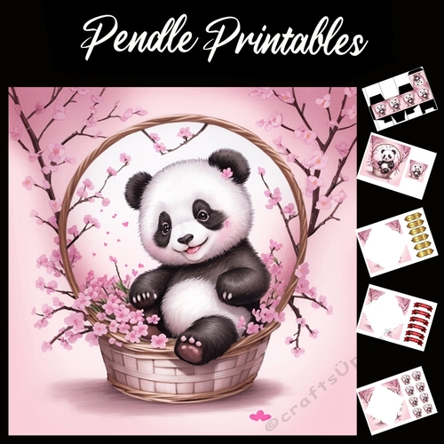 Cute Panda Plum Blossom Happy Mothers Day Card (1) 7x7 Card Kit. Matching Box, Gift Bauble,Tag