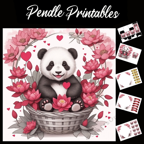 Cute Panda Happy Mothers Day Card (6) 7x7 Card Kit. Matching Box, Gift Bauble,Tag