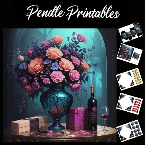 Wine, Flowers & Chocolate Mothers Day Card (2) 7x7 Card Kit. Matching Box, Gift Bauble,Tag