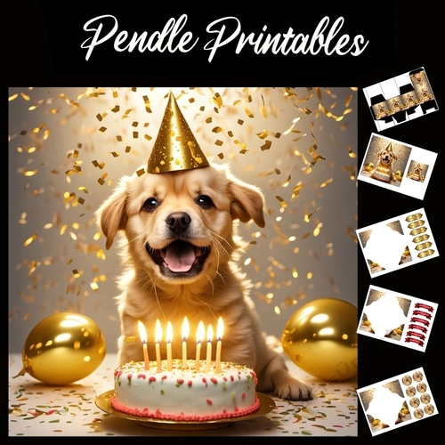 Happy Birthday Puppy Card 7x7 Card Kit. Matching Box, Gift Bauble,Tag