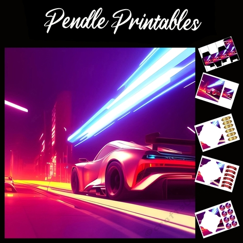Red Sports Car Birthday Card  7x7 Card Kit. Matching Box, Gift Bauble,Tag