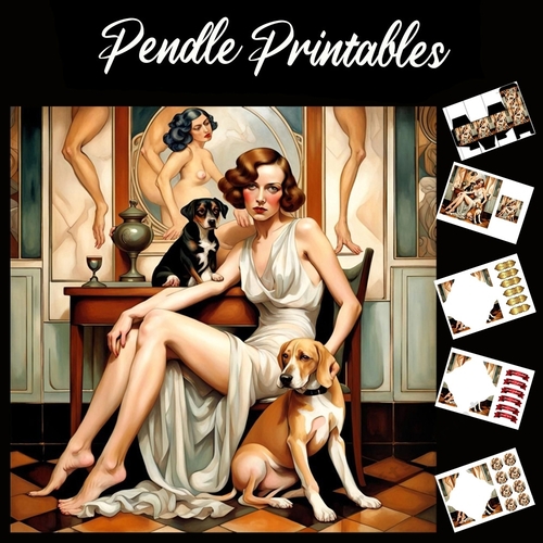 Art Deco Style 7x7 Card Kit. Matching Box, Gift Bauble,Tag