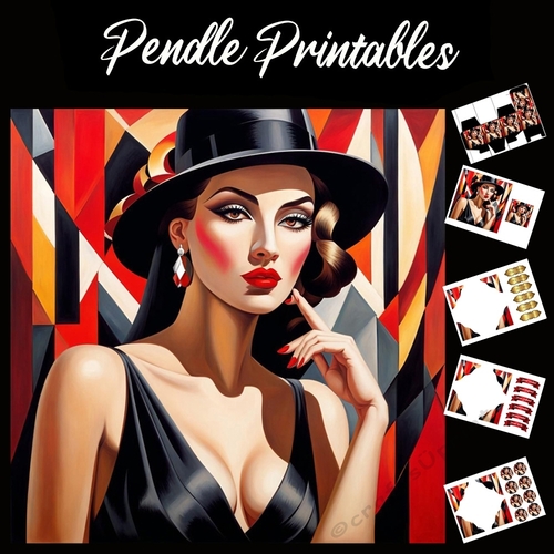 Art Deco Style Girl 09 7x7 Card Kit. Matching Box, Gift Bauble,Tag